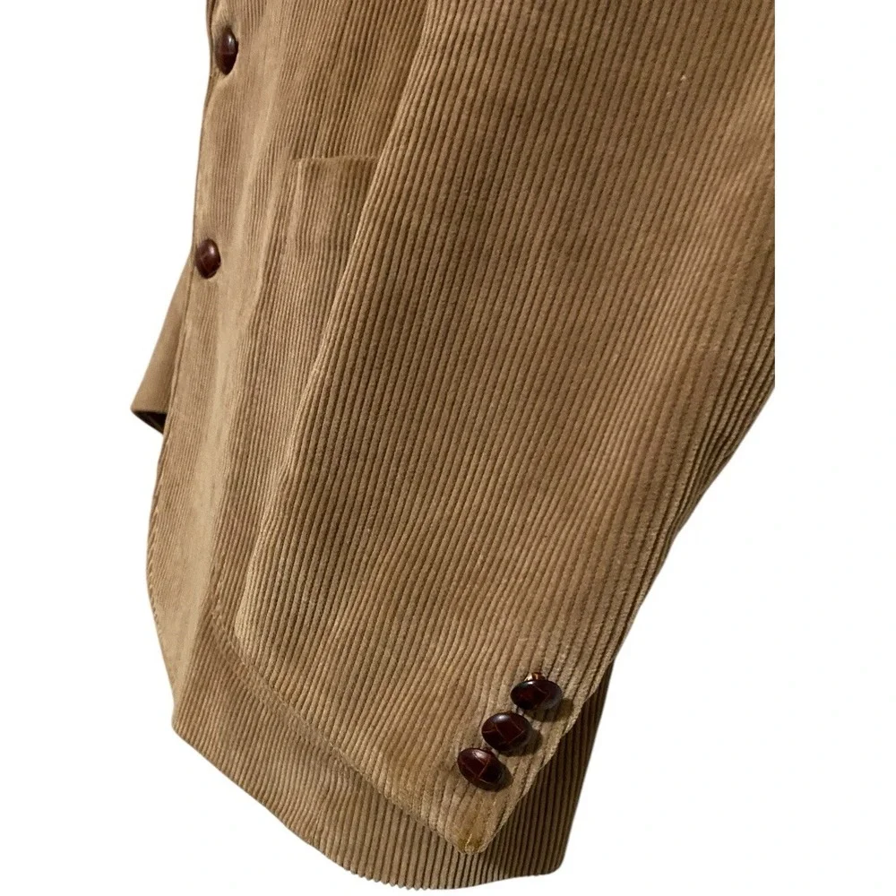 Vintage 1970s Corduroy Blazer Jacket Size‎ 42L Light Brown Tan Pockets Cotton